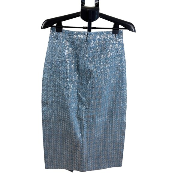 Boohoo Light Blue Sequin Tweed Jacket & Skirt Set – Oversized Blazer Midi Skirt - Picture 7 of 11